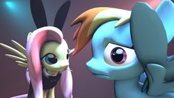 Size: 1191x670 | Tagged: safe, artist:the-lunar-brony, fluttershy, rainbow dash, g4, 3d, bunny ears, source filmmaker