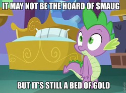 Size: 603x443 | Tagged: safe, screencap, spike, g4, tanks for the memories, bed, image macro, meme, spike's bed, spike's room, the hobbit