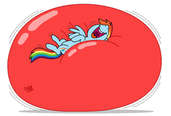 Size: 1024x695 | Tagged: safe, artist:bond750, rainbow dash, g4, balloon, balloon fetish, balloon riding, bouncing, fetish, fun, nose in the air, party balloon, play time, that pony sure does love balloons
