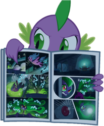 Size: 859x1043 | Tagged: artist needed, source needed, safe, mane-iac, spike, dragon, pony, g4, power ponies (episode), comic book, power ponies, simple background, solo focus, transparent background, tresemme