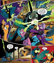 Size: 665x769 | Tagged: safe, artist:andypriceart, idw, king orion, queen chrysalis, changeling, changeling queen, pegasus, pony, twinkle eyed pony, fiendship is magic #5, g4, my little pony: fiendship is magic, spoiler:comic, background pony, changeling feeding, draining, female, holeless, hypnosis, male, mare, nightmare fuel, no, stallion, unnamed character, unnamed pony, you know for kids