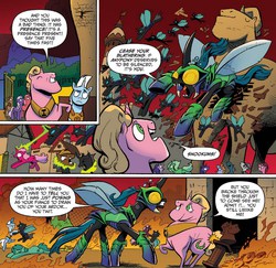 Size: 883x859 | Tagged: safe, artist:andypriceart, idw, official comic, emperor incitatus, observer (g4), queen chrysalis, changeling, pony, unicorn, fiendship is magic #5, g4, my little pony: fiendship is magic, spoiler:comic, armor, female, helmet, holeless, male, mare, observer, stallion, too dumb to live, trojan horse