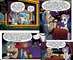 Size: 924x759 | Tagged: safe, artist:andy price, idw, 8-bit (g4), rarity, pegasus, pony, unicorn, fiendship is magic #5, g4, my little pony: fiendship is magic, spoiler:comic, ..., and then there's rarity, background pony, candle, clothes, collar, dress, eyes closed, female, flower, glowing horn, horn, levitation, magic, magic aura, male, mare, necktie, onomatopoeia, rarity being rarity, restaurant, sleeping, sound effects, stallion, telekinesis, the ritzy hay bale, zzz