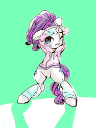 Size: 480x640 | Tagged: safe, artist:wan, rarity, pony, g4, bipedal, clothes, female, solo, stretching