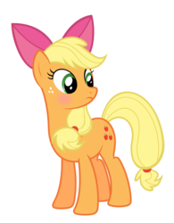 Size: 1530x1962 | Tagged: dead source, safe, artist:comfydove, applejack, g4, accessory swap, apple bloom's bow, blushing, bow, cropped, cute, female, hair bow, jackabetes, simple background, solo, transparent background, vector