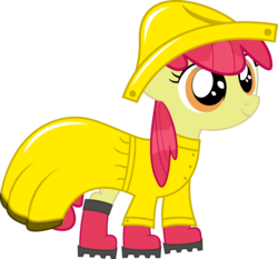 Size: 4500x4193 | Tagged: safe, artist:vectorest, apple bloom, earth pony, pony, g4, absurd resolution, female, galoshes, raincoat, simple background, solo, transparent background, vector, wet mane, wet mane apple bloom