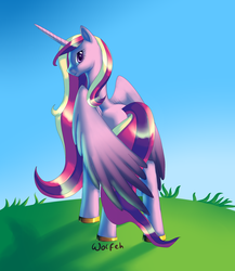 Size: 1000x1150 | Tagged: safe, artist:rarewhitewolf, artist:wolfehstuff, princess cadance, g4, female, looking at you, looking back, solo