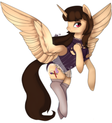 Size: 1024x1126 | Tagged: safe, artist:sofilut, oc, oc only, oc:spring beauty, alicorn, pony, alicorn oc, clothes, socks, spread wings