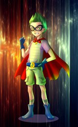 Size: 1232x2000 | Tagged: safe, artist:koldangrey, spike, human, g4, power ponies (episode), cape, clothes, humanized, humdrum costume, male, power ponies, solo