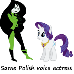 Size: 600x600 | Tagged: safe, rarity, human, pony, unicorn, g4, duo, duo female, exploitable meme, female, kim possible, meme, monika kwiatkowska, poland, polish, same voice actor, shego