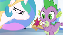 Size: 1366x768 | Tagged: safe, screencap, princess celestia, spike, equestria girls, g4, big crown thingy