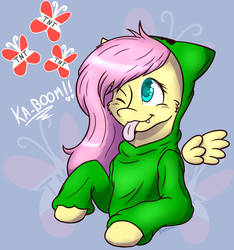 Size: 1900x2026 | Tagged: safe, artist:fluxwise, fluttershy, g4, clothes, creeper, creepershy, hoodie, minecraft, tongue out