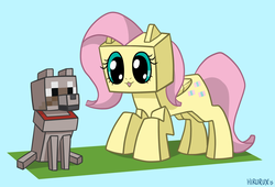 Size: 3300x2250 | Tagged: safe, artist:hirurux, fluttershy, dog, pegasus, pony, g4, female, high res, minecraft, solo