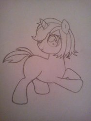 Size: 774x1032 | Tagged: safe, artist:zakuroyoru, oc, oc only, oc:dead soul, female, filly, monochrome, solo, traditional art, younger