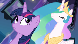 Size: 1366x768 | Tagged: safe, screencap, princess celestia, twilight sparkle, equestria girls, g4