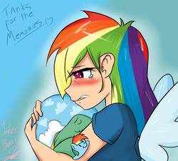 Size: 1350x1223 | Tagged: safe, artist:noisyvox, rainbow dash, tank, human, g4, my little pony: friendship is magic, tanks for the memories, clothes, dashie slippers, humanized, winged humanization