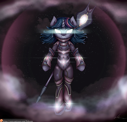 Size: 4000x3840 | Tagged: safe, artist:neko-me, twilight sparkle, semi-anthro, g4, arm hooves, armor, female, glowing eyes, patreon, solo, warzone, weapon