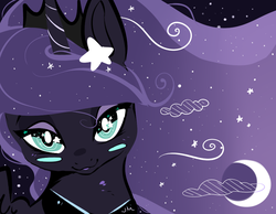 Size: 900x700 | Tagged: dead source, safe, artist:clockworkquartet, princess luna, g4, blushing, female, looking at you, solo, starry eyes, wingding eyes