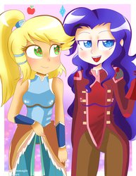 Size: 786x1017 | Tagged: safe, artist:rainicornmagic, applejack, rarity, human, g4, asami sato, cosplay, crossover, female, humanized, korra, korrasami, lesbian, ship:rarijack, shipping, the legend of korra