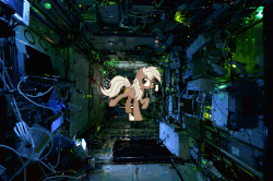 Size: 2956x1968 | Tagged: safe, artist:anearbyanimal, artist:griffonite, earth pony, pony, animated, cute, epona, eponadorable, female, floating, international space station, mare, open mouth, ponified, smiling, solo, space, spinning, the legend of zelda, wat, zero gravity