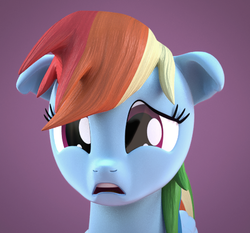 Size: 481x448 | Tagged: safe, artist:creatorofpony, rainbow dash, g4, 3d, 3d model, blender, female, floppy ears, frown, open mouth, sad, solo