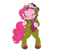 Size: 720x556 | Tagged: safe, artist:doubledire, pinkie pie, pony, g4, bipedal, clothes, costume, cute, diapinkes, eyes closed, female, flat colors, gnar, league of legends, onesie, simple background, smiling, solo, white background