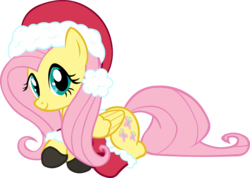 Size: 3000x2133 | Tagged: safe, artist:doctor-g, fluttershy, g4, christmas, clothes, female, hat, high res, santa hat, simple background, socks, solo, transparent background, vector