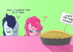 Size: 4961x3508 | Tagged: safe, artist:exelzior, pinkie pie, soarin', g4, cute, it is on, pie, that pony sure does love pies, there can be only one, this will end in tears and/or death