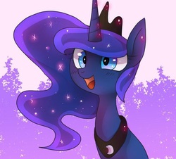 Size: 615x557 | Tagged: safe, artist:hosikawa, princess luna, alicorn, pony, g4, abstract background, bust, cute, female, lunabetes, open mouth, open smile, pixiv, smiling, solo