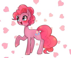 Size: 735x600 | Tagged: safe, artist:hosikawa, pinkie pie, earth pony, pony, g4, female, heart, heart background, pixiv, raised hoof, solo