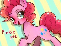 Size: 640x480 | Tagged: safe, artist:hosikawa, pinkie pie, earth pony, pony, g4, female, pixiv, solo, striped background