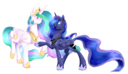 Size: 4600x2661 | Tagged: safe, artist:starsky95, princess celestia, princess luna, alicorn, pony, g4, duo, raised hoof, royal sisters, siblings, simple background, sisters, transparent background