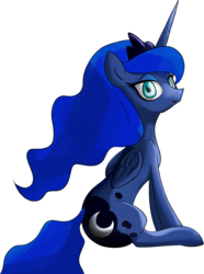 Size: 1160x1556 | Tagged: safe, artist:legendarymemory, princess luna, g4, cute, female, looking at you, simple background, sitting, solo, transparent background