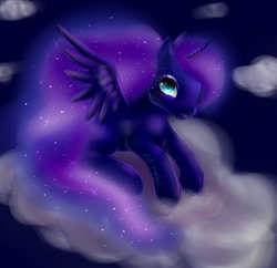 Size: 920x890 | Tagged: safe, artist:rick-wombat, princess luna, pony, g4, cloud, cloudy, female, prone, solo, spread wings