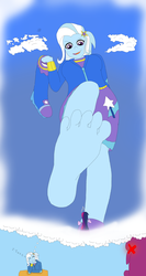 Size: 1700x3200 | Tagged: safe, artist:final7darkness, cheerilee, trixie, twilight sparkle, equestria girls, g4, barefoot, clothes, daydream, dream, feet, fetish, foot fetish, giantess, macro, request, requested art