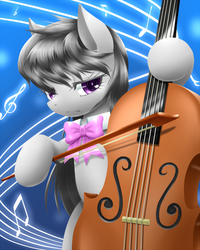 Size: 560x700 | Tagged: safe, artist:hashioaryut, octavia melody, earth pony, pony, g4, bipedal, cello, female, hoof hold, music, music notes, musical instrument, pixiv, playing, solo