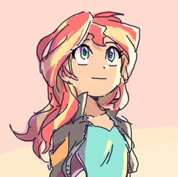 Size: 498x496 | Tagged: dead source, safe, artist:baekgup, sunset shimmer, equestria girls, g4, my little pony equestria girls: rainbow rocks, my past is not today, anime eyes, cute, female, looking up, orange sky, redemption, smiling, solo, sunlight, sunset, wind blowing