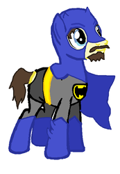 Size: 456x660 | Tagged: safe, artist:fireface82, oc, oc only, oc:zacharias, earth pony, pony, batman, beard, cape, clothes, costume, dressup, hat, luffyiscool, solo, youtuber