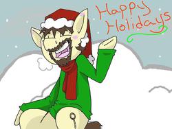 Size: 600x450 | Tagged: safe, artist:kimmico1234, oc, oc only, oc:zacharias, earth pony, pony, beard, christmas, clothes, happy holidays, hat, luffyiscool, santa hat, scarf, snow, winter, winter outfit, youtuber
