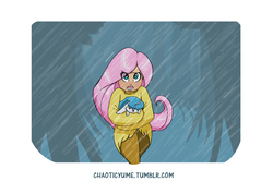 Size: 1169x827 | Tagged: safe, artist:chaoticyume, angel bunny, fluttershy, human, g4, humanized, rain