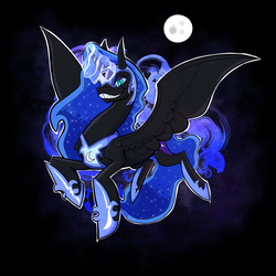 Size: 1750x1750 | Tagged: safe, artist:negabrony, nightmare moon, g4, female, grin, moon, solo