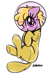 Size: 1137x1667 | Tagged: safe, artist:jetwave, oc, oc only, oc:puppysmiles, earth pony, pony, fallout equestria, fallout equestria: pink eyes, fanfic, fanfic art, female, filly, foal, hazmat suit, hooves, simple background, solo, white background