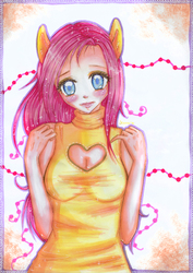 Size: 1000x1415 | Tagged: safe, artist:nama-e, fluttershy, human, g4, eared humanization, female, humanized, solo