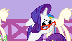 Size: 1366x768 | Tagged: safe, screencap, rarity, pony, unicorn, canterlot boutique, g4, suited for success, female, glasses, mare, solo