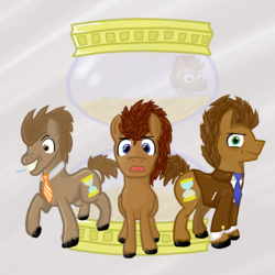 Size: 1024x1024 | Tagged: safe, artist:gallifreyanequine, doctor whooves, time turner, g4, clothes, hourglass, self ponidox, sepia tock, simple background, standing, suit