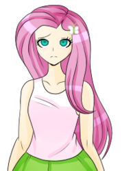 Size: 194x273 | Tagged: safe, artist:bast13, fluttershy, human, g4, clothes, danganronpa, female, humanized, small resolution, solo, sprite, tank top