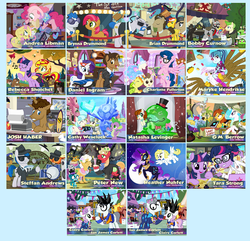 Size: 1024x986 | Tagged: safe, artist:pixelkitties, idw, ahuizotl, babs seed, big macintosh, carrot cake, coco pommel, cratetoss, discord, doctor whooves, filthy rich, fluttershy, gilda, golden hooves (g4), goldie delicious, lockdown, mane-iac, neon brush, nightmare rarity, pinkie pie, pound cake, princess celestia, pumpkin cake, radiance, rarity, sci-twi, seabreeze, silver shill, smooze, sonata dusk, spike, sunset shimmer, sweetie belle, time turner, twilight sparkle, alicorn, breezie, earth pony, griffon, pegasus, pony, unicorn, g4, my little pony: friendship is magic, season 5, andrea libman, autograph card, babscon, blues brothers, bobby curnow, brian drummond, brynna drummond, cathy weseluck, charlotte fullerton, claire corlett, crossover, crystal empire, daniel ingram, dragon ball, dragon ball z, exploitable meme, female, g.m. berrow, heather nuhfer, ian james corlett, josh haber, littlest pet shop, mare, marÿke hendrikse, meme, natasha levinger, peter new, rebecca shoichet, russell ferguson, same voice actor, son goku, steffan andrews, sunil nevla, tara strong, teenage mutant ninja turtles, twilight sparkle (alicorn), voice actor joke