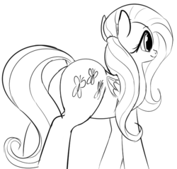 Size: 593x566 | Tagged: safe, artist:dotkwa, fluttershy, g4, butt, female, grayscale, monochrome, plot, simple background, solo