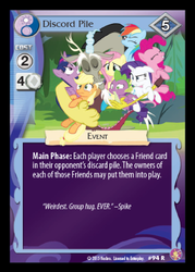 Size: 360x503 | Tagged: safe, enterplay, applejack, discord, fluttershy, pinkie pie, rainbow dash, rarity, spike, twilight sparkle, alicorn, pony, absolute discord, g4, my little pony collectible card game, ccg, female, mane seven, mane six, mare, twilight sparkle (alicorn)