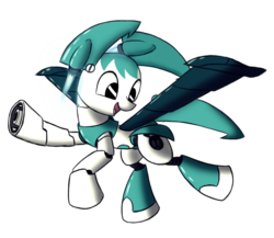 Size: 807x699 | Tagged: safe, artist:ruhisu, pony, robot, robot pony, female, flying, jenny wakeman, mare, my life as a teenage robot, ponified, simple background, smiling, teenager, transparent background